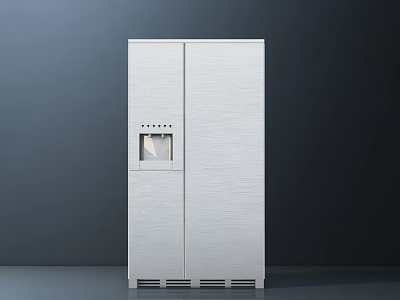 Silver Double Door Refrigerator with Brushed Surface Control Panel and Ventilation Design 3d model
