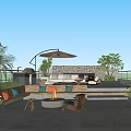 Rooftop Garden Terrace With Outdoor Furniture Sofa Fire Pit Umbrella Plants And Sunset View