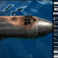 Modern Military Submarine With Dark Hull And Conning Tower Floating On Blue Sea Surface