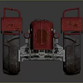 Vintage Red Tractor With Rustic Large Wheels Old Seat And Exposed Engine Parts