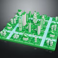 Cartoon City Scene Green Model With Skyscrapers Buildings Streets And Trees