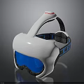 Modern White VR Headset With Blue Lenses And Adjustable Straps