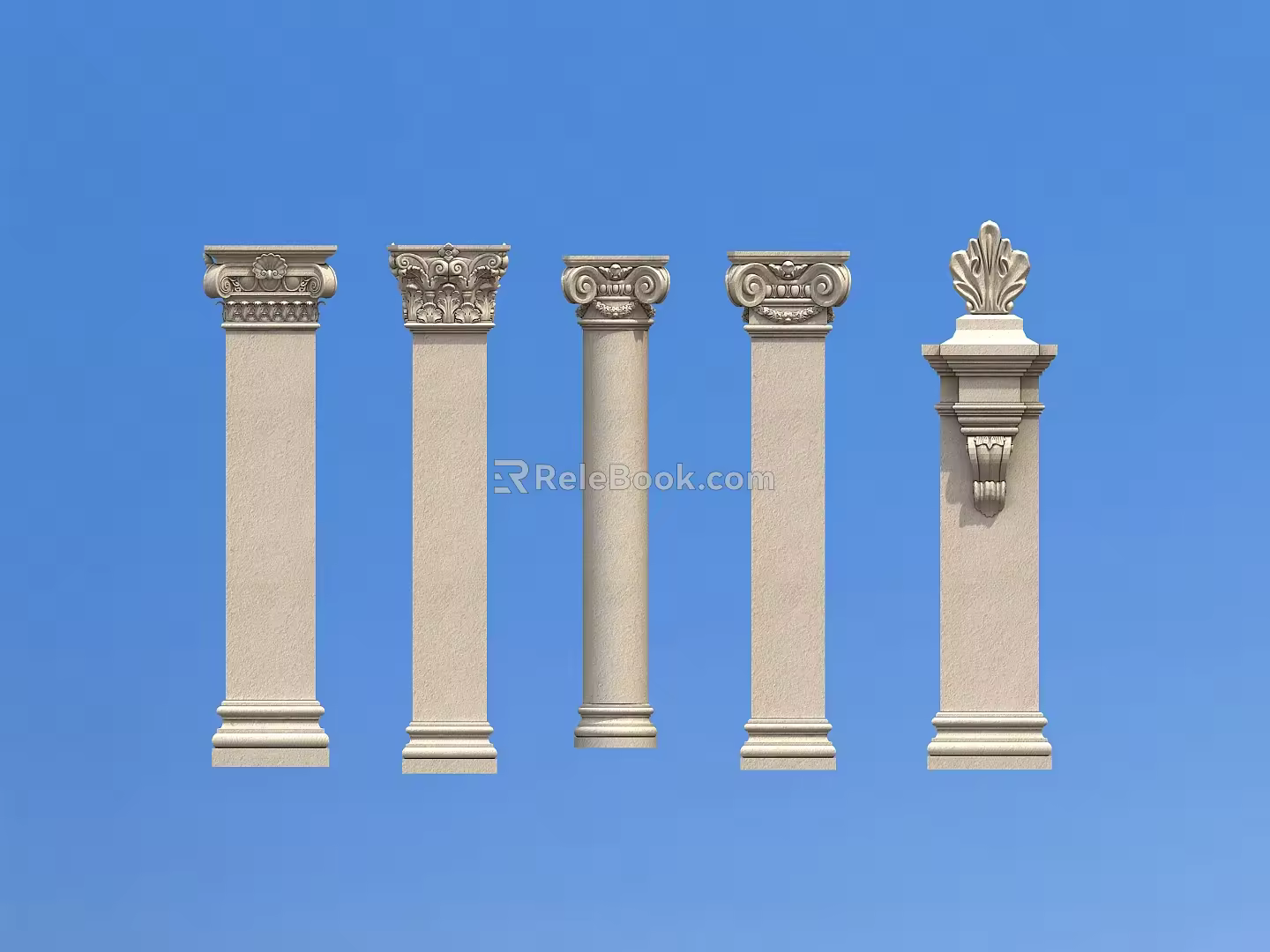 Stone Villa Columns European Architecture Roman Columns 3d model