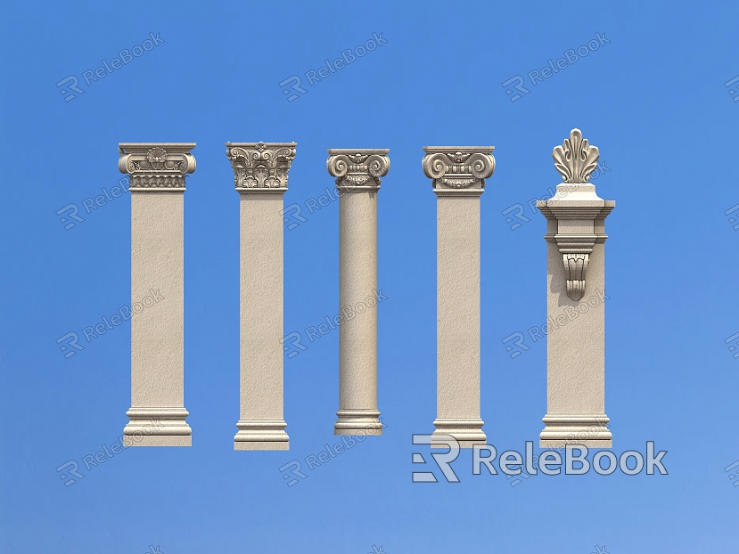 Stone Villa Columns European Architecture Roman Columns model