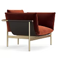 Red Velvet Single Sofa With Gold Metal Frame And Black Accents Modern Design