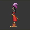 Man In Red Coat With Pink Hat And Hook Hand Standing By Gift Box