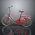 Red Vintage Bicycle With Brown Seat And Silver Frame On Reflective Surface