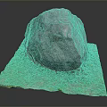 Large Natural Rock Placed On Green Grass Surface With Small Flowers