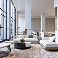 Elegant Modern Luxury Sales Office With Spacious Lounge Area And Bright Marble Interior Design