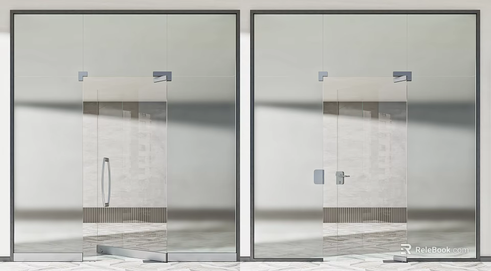 Modern Interior Glass Hinged Doors With Black Frame And Handle Design 3d model 