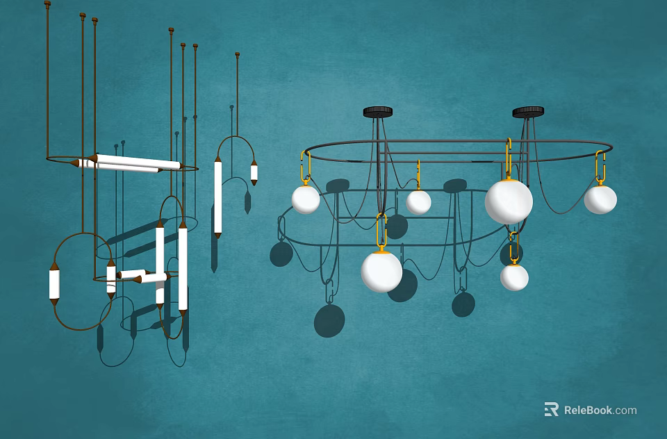 Modern Hanging Pendant Lights With Geometric Spherical Design And Metal Frame Structures 3d model