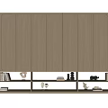 Light Wood Decorative Cabinet With Paneled Doors Open Shelves And Decorative Items