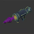 Futuristic Rocket Launcher Weapon Featuring Blue Body Yellow Accents And Purple Metallic Tip