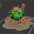Cartoon Scene With Green Globe Wooden Decorations Watermelon Slices Red Triangles And Cloud Base