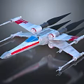 Detailed Starfighter Model Featuring Red White Blue Stripes Multiple Engines And Wing Cannons