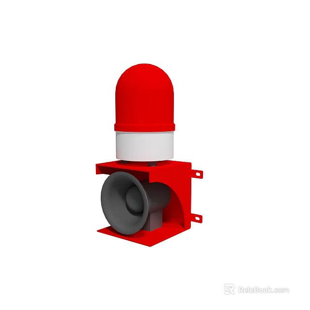 Red Industrial Alarm Siren With Warning Light Horn And Mounting Bracket 3d model 