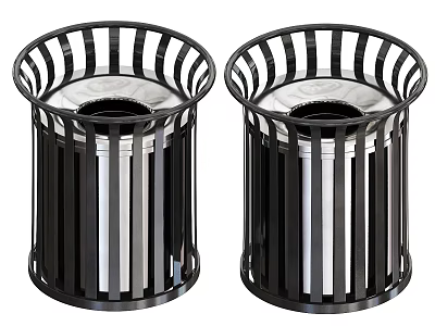 Public Metal Trash Cans With Striped Design And Inner Liners For Outdoor Use 3d model