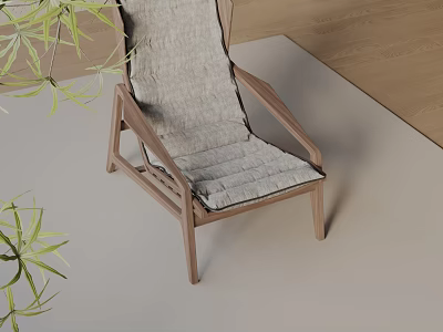Wooden Frame Leisure Chair With Fabric Cushion In Indoor Green Plant Setting 3d model