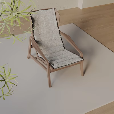 Wooden Frame Leisure Chair With Fabric Cushion In Indoor Green Plant Setting 3d model