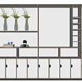 Modern Decorative Cabinet Interior With Vases Shelves Lighting And Cabinet Doors