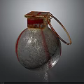 Hand Grenade With Red Stripes Metallic Surface And Fuse Ring Design