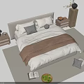 Modern Double Bed With Nightstands Table Lamps Chair Rug And Pillows