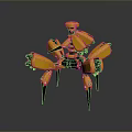 Detailed Yellow Mechanical Spider Robot With Multiple Arms And Black Legs
