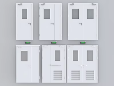 White Safety Exit Doors With Small Windows And Ventilation Panels Design 3d model