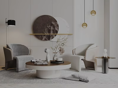 Modern Cozy Sofa Set With Round Coffee Table And Decor 3d model