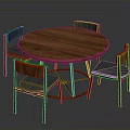 Round Wooden Dining Table With Four Chairs Gray Padded Seats And Wooden Frame