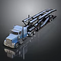 Blue Car Transporter Truck With Flatbed Trailer And Multiple Racks Shiny Exterior