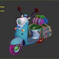 Turquoise Vintage Scooter Featuring Front Headlight Rear Storage Boxes And Green Luggage Bags
