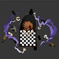 Red Haired Child Playing With Chessboard Small Animals Bottles And Purple Auras