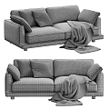 Modern Soft Velvet Double Seater Sofa With Decorative Pillows And Cozy Striped Throw Blanket