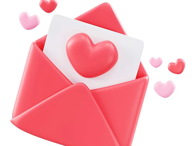 Romantic Decorative Ornament Set With Red Envelope White Card Red Heart And Floating Hearts 3d model