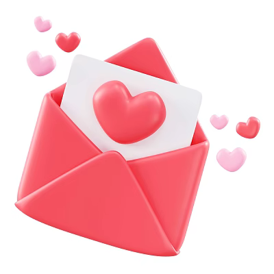 Romantic Decorative Ornament Set With Red Envelope White Card Red Heart And Floating Hearts 3d model