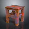 Colorful Painted Wooden Stool With Square Top Four Legs And Unique Artistic Design