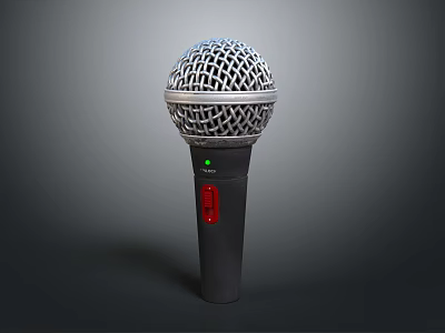 Professional Dynamic Microphone With Black Handle Red Button And Green Indicator Light 3d model