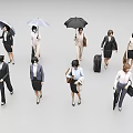 Group of Business People Walking in Professional Attire with Umbrellas Suitcases and Bags