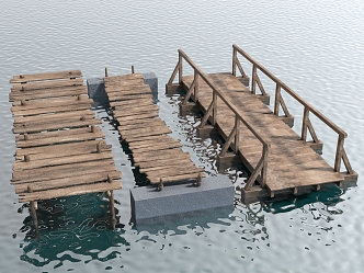 Style Wooden Bridge Suspension Bridge Floating Bridge 3d model