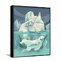 Polar Bears Resting On Arctic Iceberg And Swimming Underwater Ocean Scene