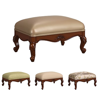 Classic Upholstered Sofa Stool With Carved Wooden Legs And Color Options 3d model