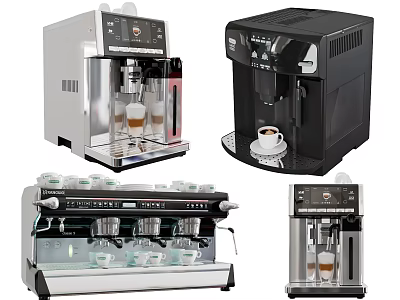 Modern Kitchen Appliances Featuring Various Coffee Machines In Silver And Black Designs 3d model