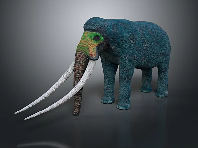 Blue And Green Mammoth Sculpture With Long White Tusks And Detailed Texture 3d model