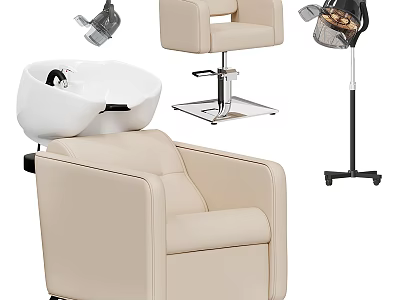Beige Leather Single Sofa In Barbershop With Wash Basin And Hair Dryer 3d model