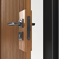 Two Wooden Doors With Vertical Stripes Horizontal Decor Metal Handles And No Entry Signs