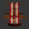Stylish Lounge Chair With Wooden Frame And Woven Red White Striped Seat