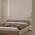 Minimalist Modern Bedroom Interior Design With White Headboard Built-in Lighting Nightstand Green Plant And Rug