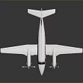 Small White Twin Propeller Airplane With Fuselage Windows On Dark Background And Reflection 3d model