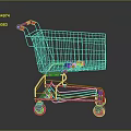 Silver Metal Shopping Cart Style Furniture With Red Handles And Wheels